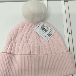 Lululemon Athletica pink Cable Knit Beanie with White Pom Pom